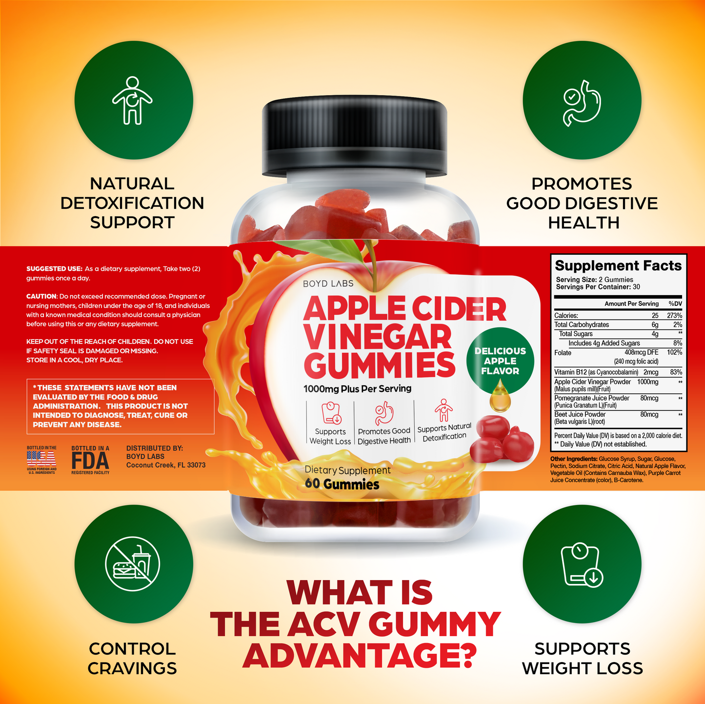 Apple Cider Vinegar Gummies - 1000mg - 60 Count