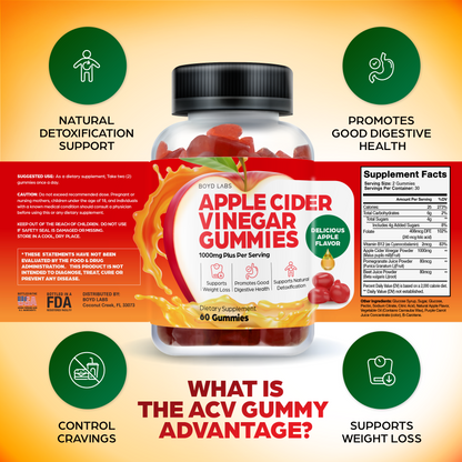 Boyd Labs Apple Cider Vinegar Gummies - 1000mg - 60 Count