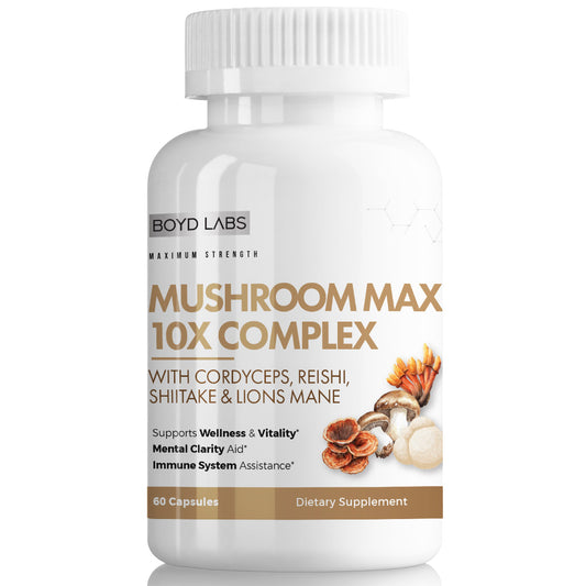 Boyd Labs Mushroom Max 10X Complex Supplement with Cordyceps, Reishi, Shiitake & Lion's Mane - 60 Capsules