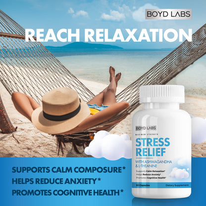 Boyd Labs Stress Relief with Ashwagandha and L-Theanine, Helps Reduce Anxiety and Support Calming Relaxation, 60 Count