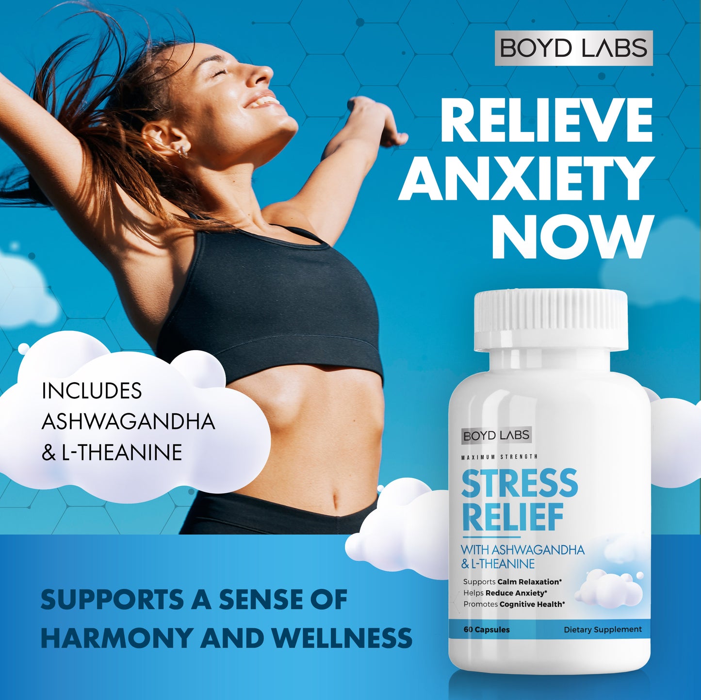 Stress Relief with Ashwagandha and L-Theanine, Helps Reduce Anxiety and Support Calming Relaxation, 60 Count