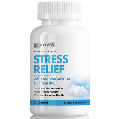 Boyd Labs Stress Relief with Ashwagandha and L-Theanine, Helps Reduce Anxiety and Support Calming Relaxation, 60 Count