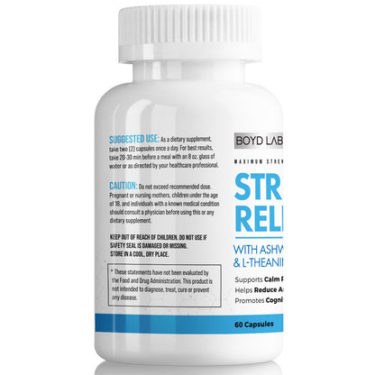 Boyd Labs Stress Relief with Ashwagandha and L-Theanine, Helps Reduce Anxiety and Support Calming Relaxation, 60 Count